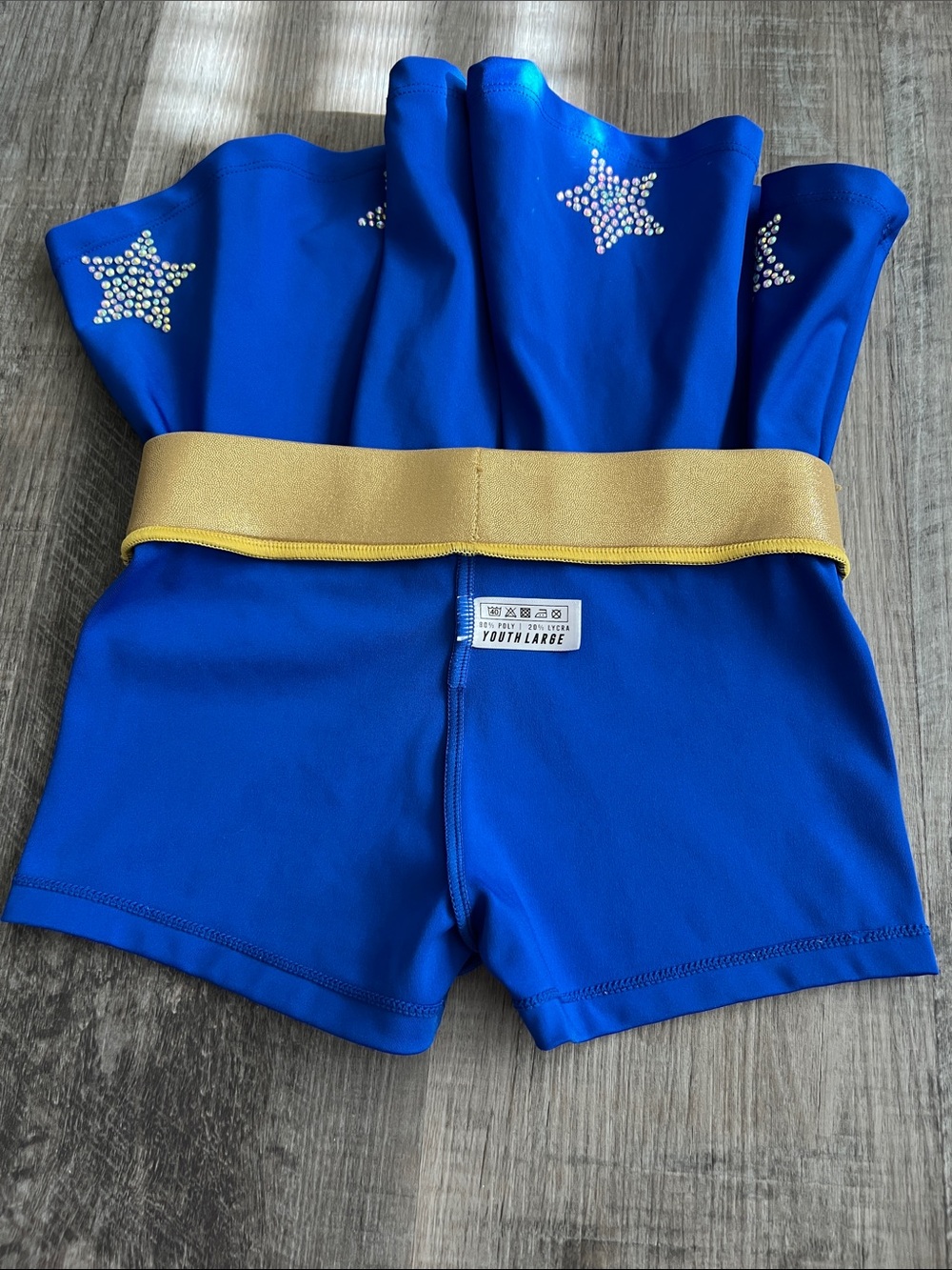Cheer Athletics gold and royal blue skort with rhinestone stars size Youth L - Picture 11 of 16